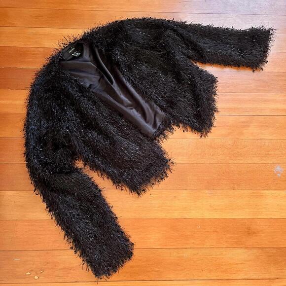 Forever 21 Women's Black Shag Festive Jacket, Size Medium - Picture 1 of 8